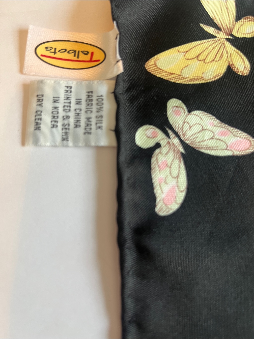Talbots Black Silk Butterfly Scarf With Yellow And Pale Pink Accents